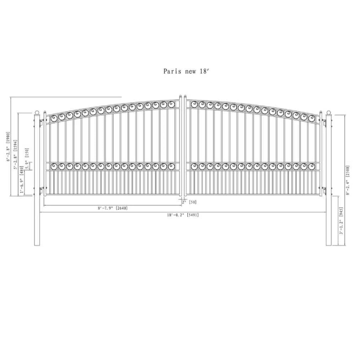 [12-18FT] Heavy-Duty Paris-Style Steel Premium Dual-Swing Driveway Gate (SAK97031) by SAKSBY WHOLESALE