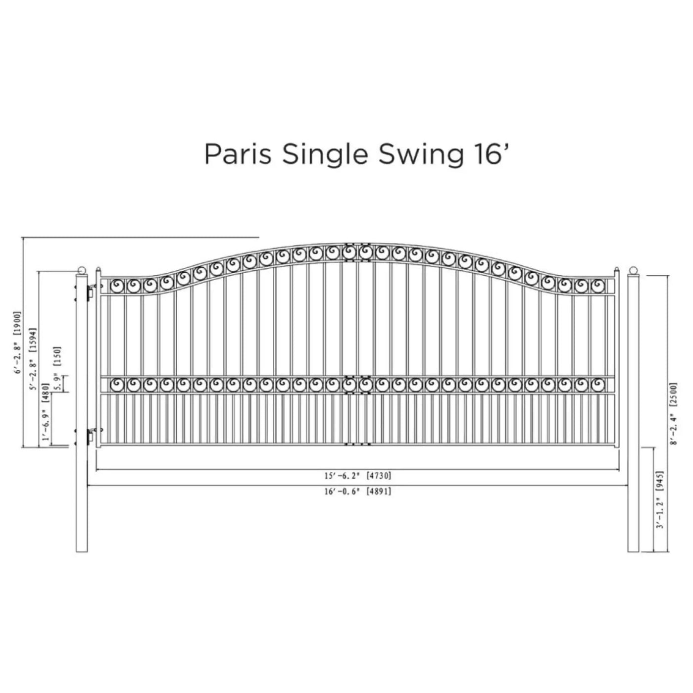 [12-18FT] Heavy-Duty Paris-Style Galvanized Steel Single-Swing Driveway Gate (SAK78643) by SAKSBY WHOLESALE