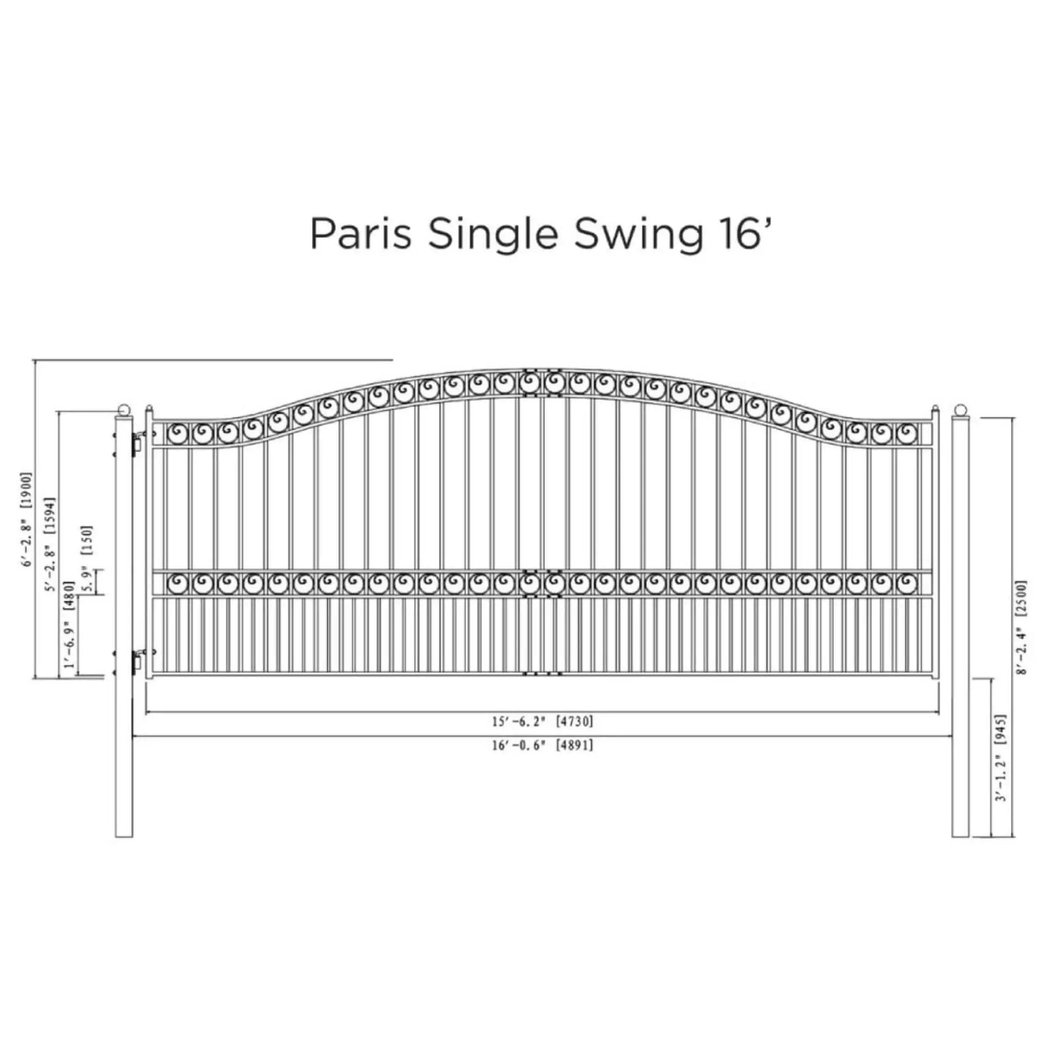 [12-18FT] Heavy-Duty Paris-Style Galvanized Steel Single-Swing Driveway Gate (SAK78643) by SAKSBY WHOLESALE