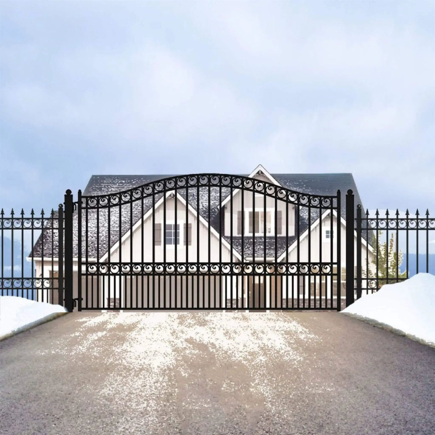 [12-18FT] Heavy-Duty Paris-Style Galvanized Steel Single-Swing Driveway Gate (SAK78643) by SAKSBY WHOLESALE