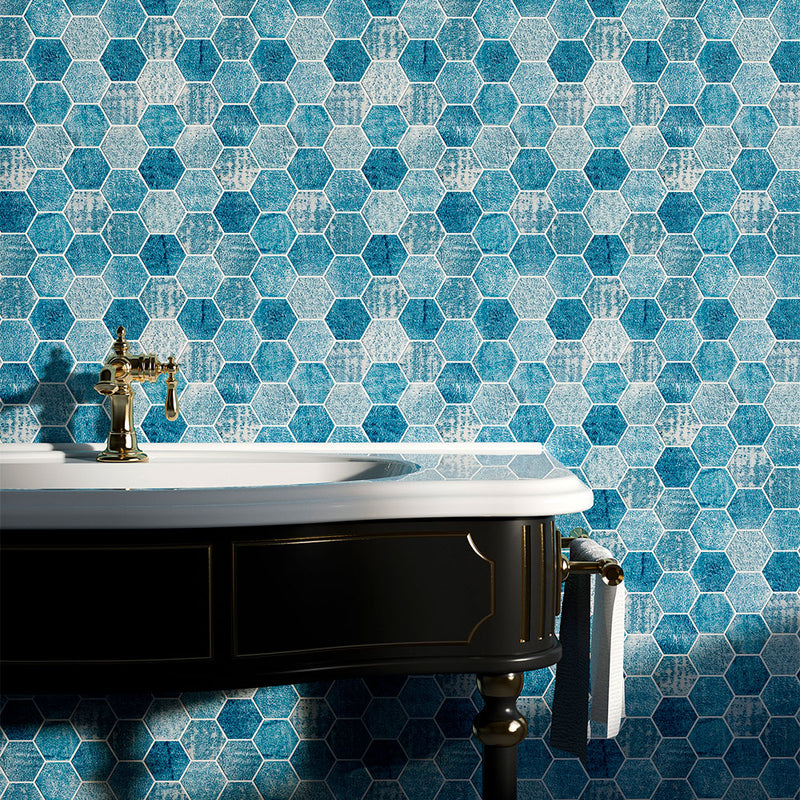 Patchwork Textured Hexagon Marble Mosaics 10 3/8x12 Marble Textured 12x12 Mosaics — 2