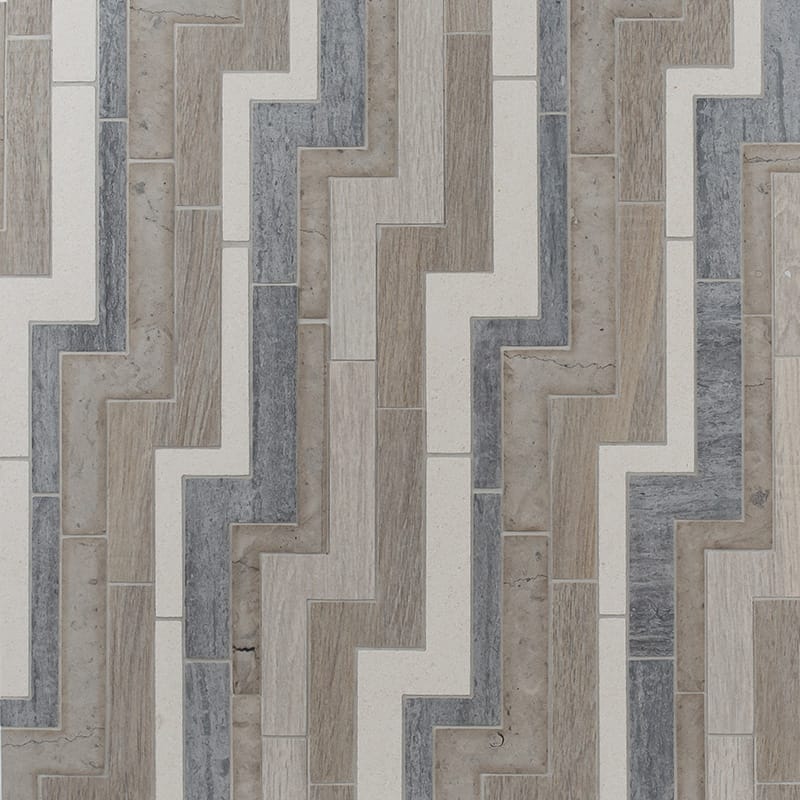 Multicolor Multi Finish Pathway Limestone Waterjet Mosaics 16 17/32x6 23/32 Porcelain Multi Finish 6x24 Waterjet Mosaics