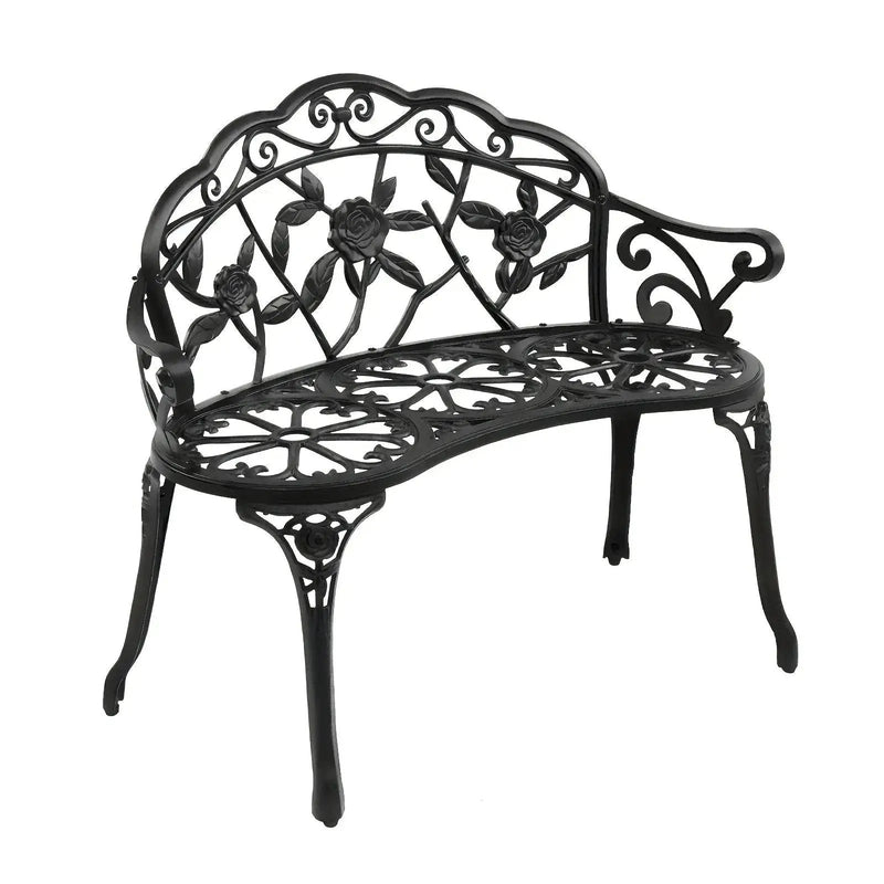 Floral Cast Aluminum Outdoor Garden Bench for 2 by House Of Avana