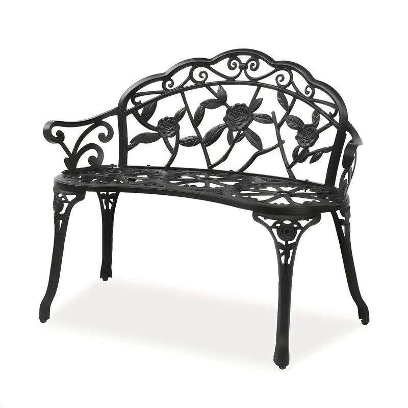 Floral Cast Aluminum Outdoor Garden Bench for 2 by House Of Avana