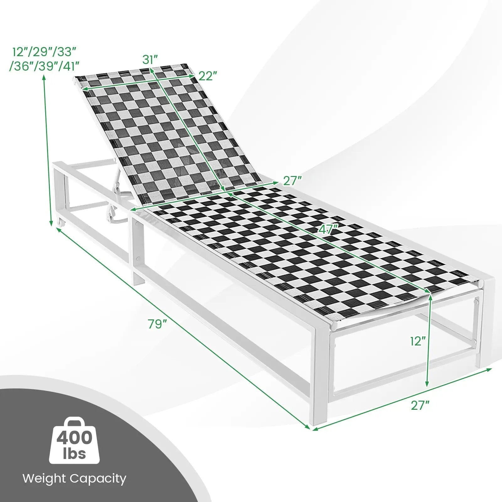 Outdoor Adjustable Patio Chaise Lounge Chair with Wheels and Sturdy Metal Frame by DirectDeals