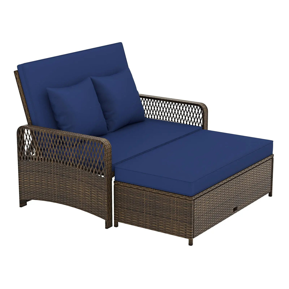 Patio Adjustable Wicker Daybed with 4-Level Backrest and Soft Cushions by DirectDeals
