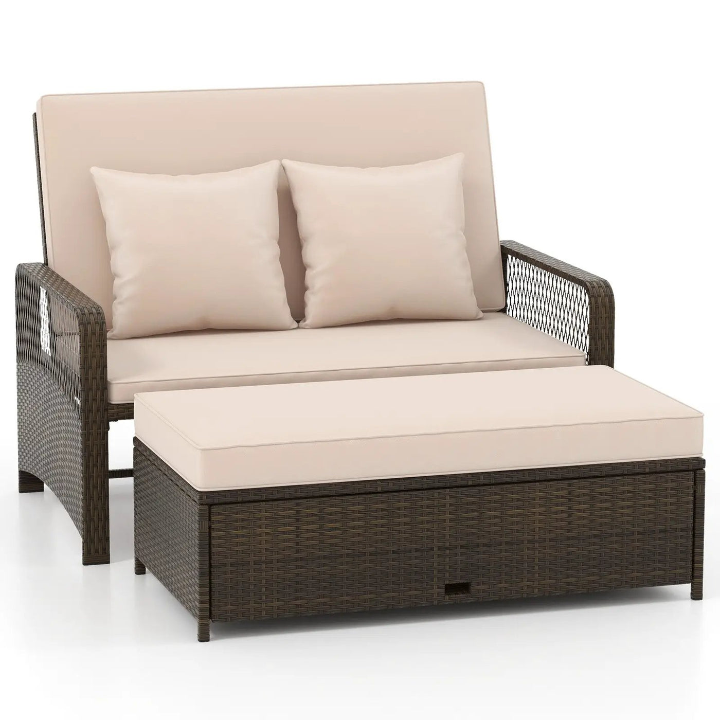 Patio Adjustable Wicker Daybed with 4-Level Backrest and Soft Cushions by DirectDeals