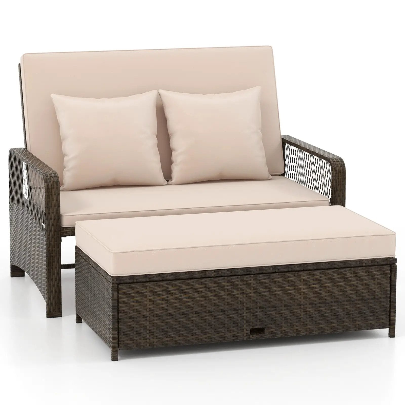 Patio Adjustable Wicker Daybed with 4-Level Backrest and Soft Cushions by DirectDeals