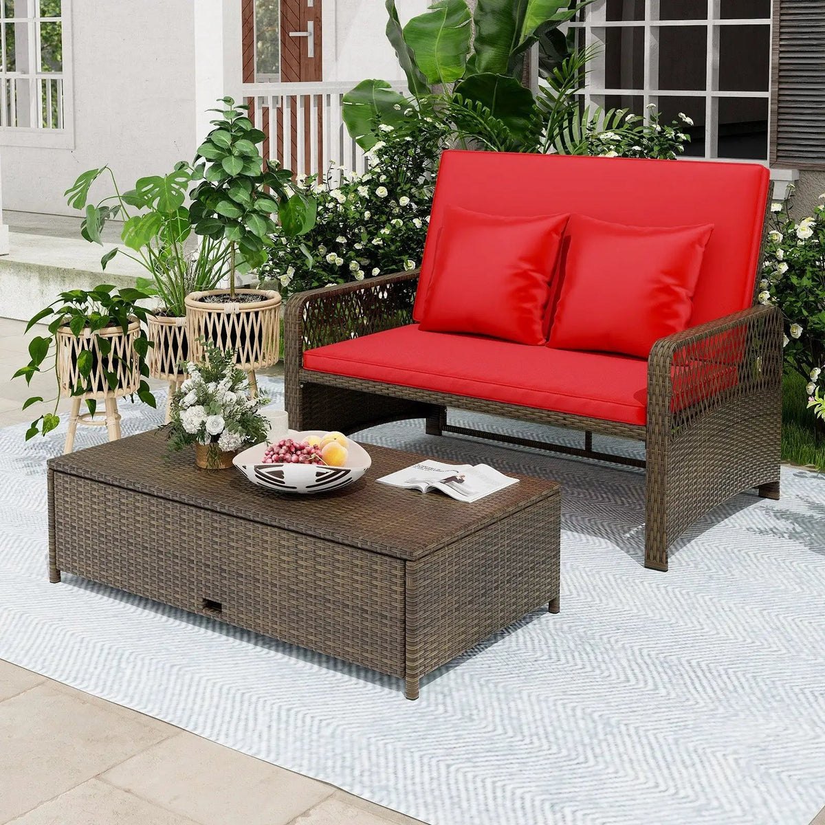 Patio Adjustable Wicker Daybed with 4-Level Backrest and Soft Cushions by DirectDeals
