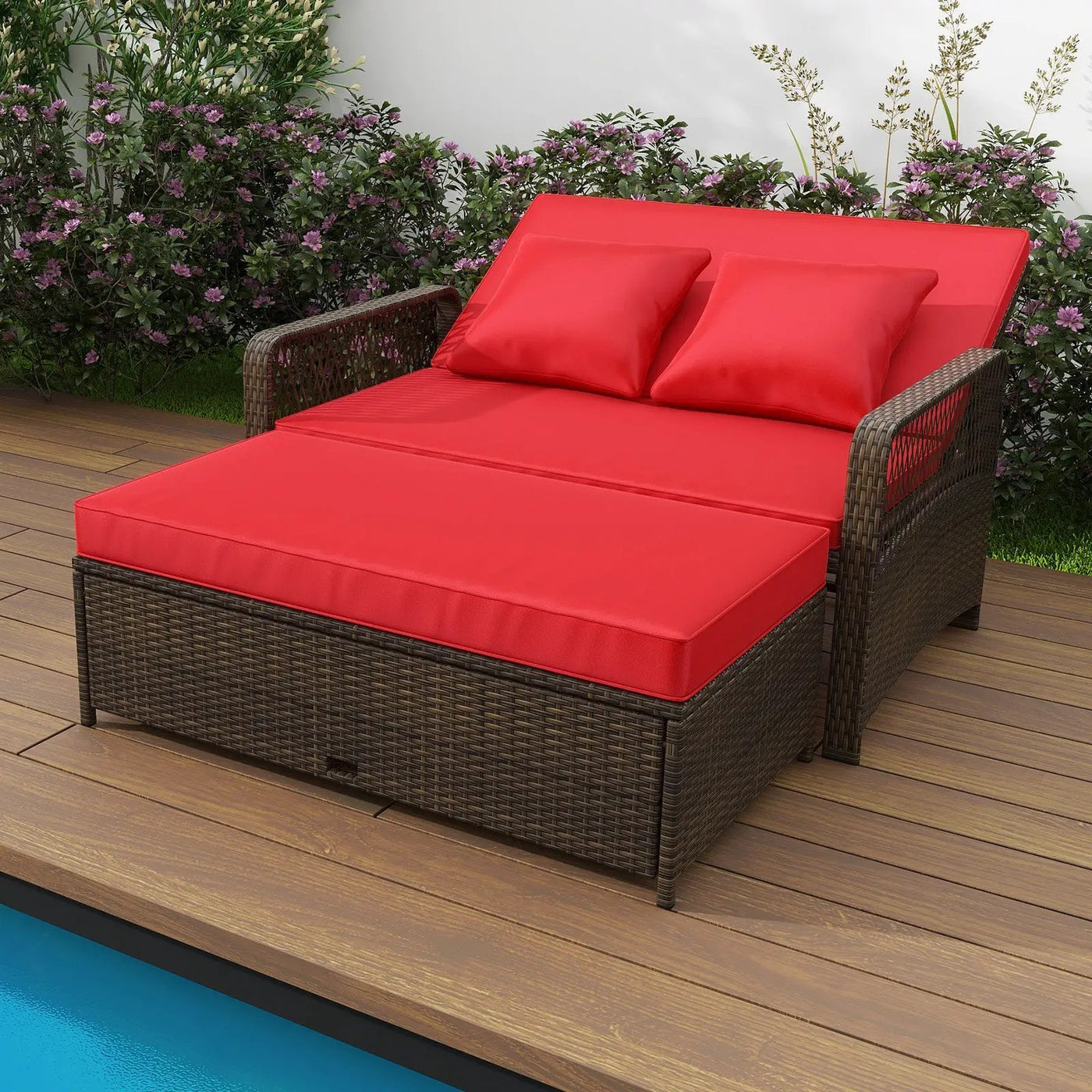 Patio Adjustable Wicker Daybed with 4-Level Backrest and Soft Cushions by DirectDeals