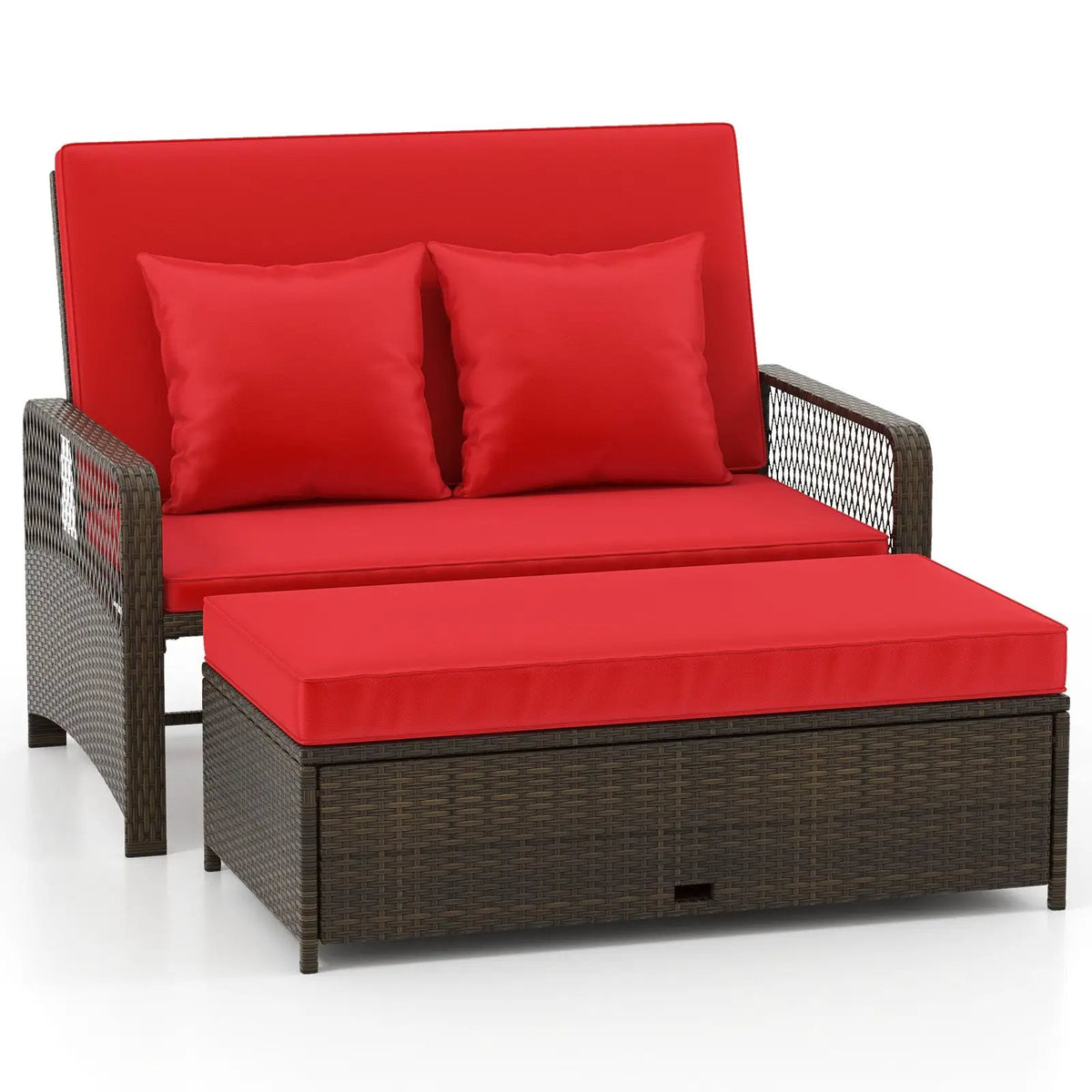 Patio Adjustable Wicker Daybed with 4-Level Backrest and Soft Cushions by DirectDeals