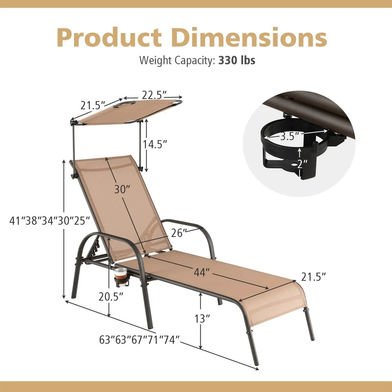 Patio Heavy-Duty 5-Level Adjustable Chaise Lounge Chair-Brown by DirectDeals