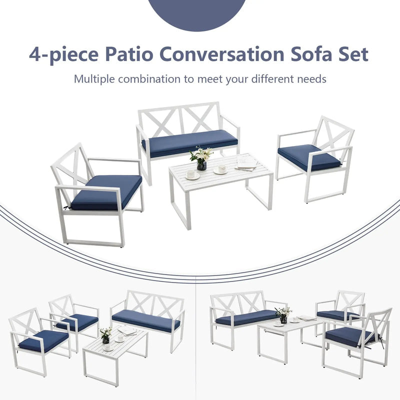4 Pieces Outdoor Conversation Set with Sturdy Steel Frame by DirectDeals
