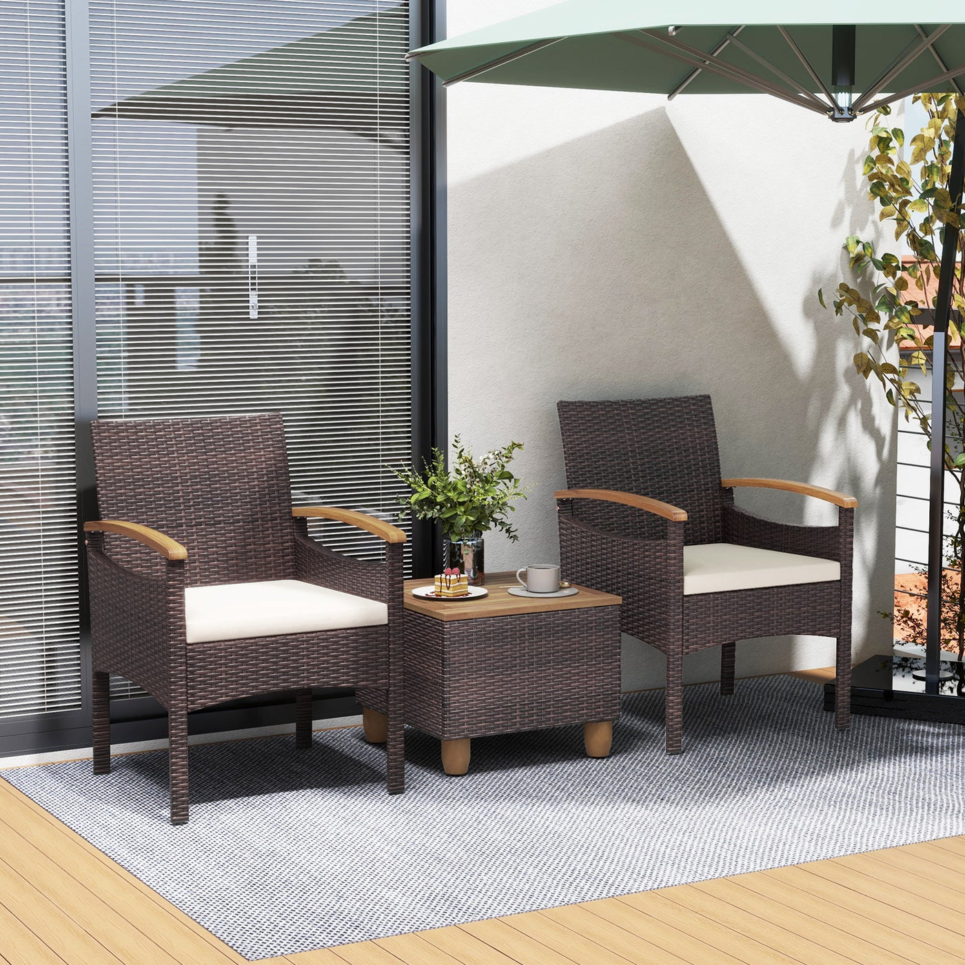 Patio Dining Chairs Set of 2/4 with Acacia Wood Armrest and Heavy Duty Metal Frame by DirectDeals