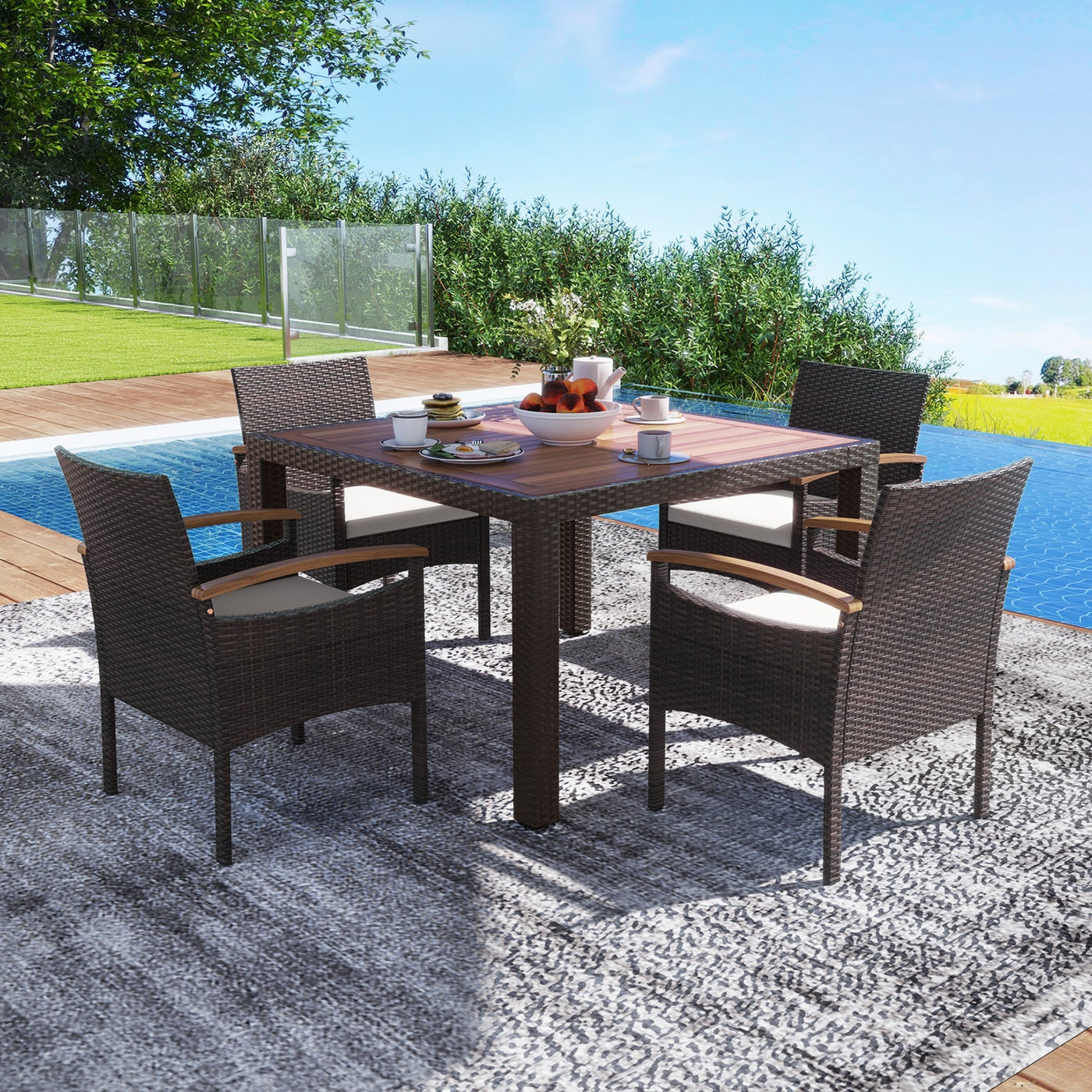 Patio Dining Chairs Set of 2/4 with Acacia Wood Armrest and Heavy Duty Metal Frame by DirectDeals