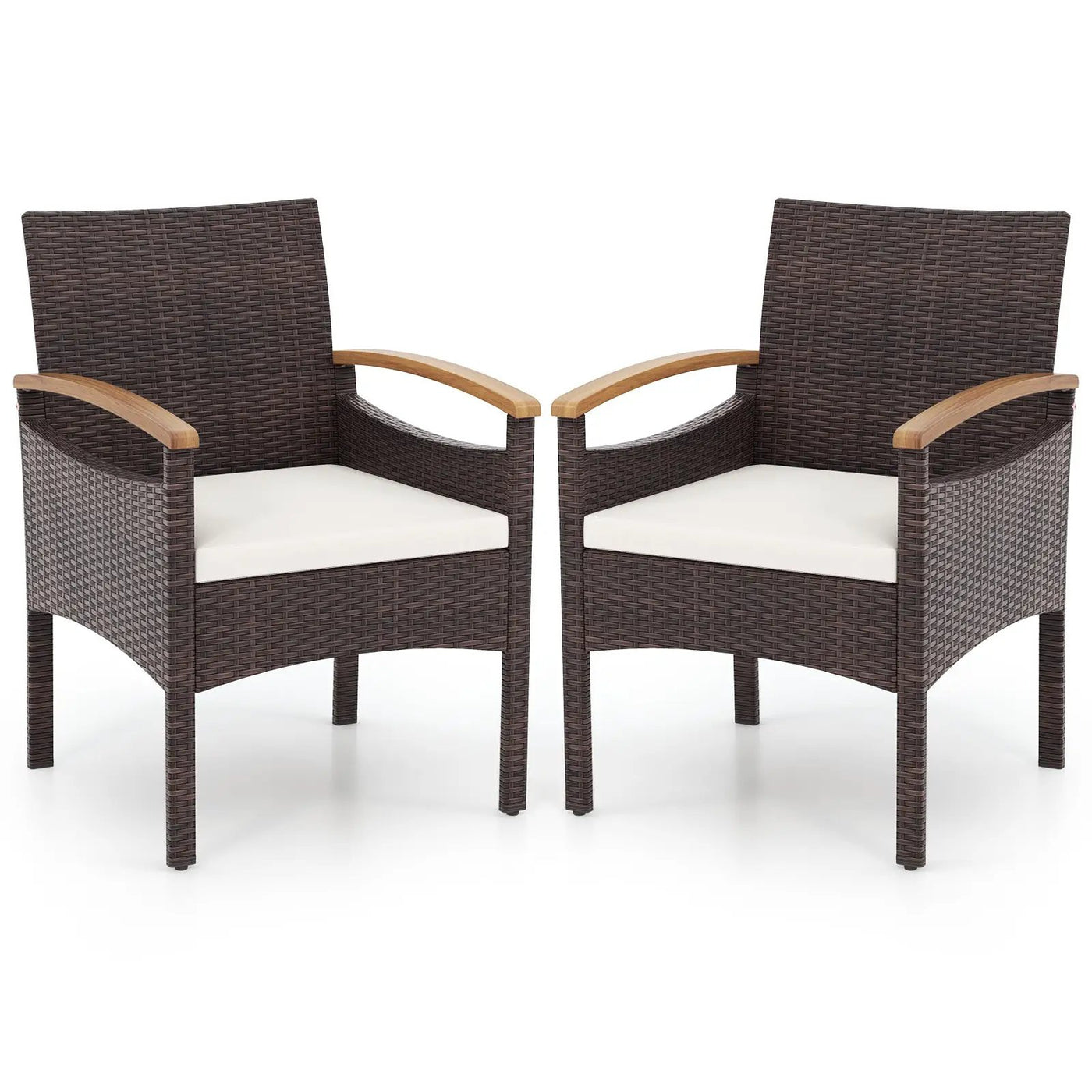 Patio Dining Chairs Set of 2/4 with Acacia Wood Armrest and Heavy Duty Metal Frame by DirectDeals