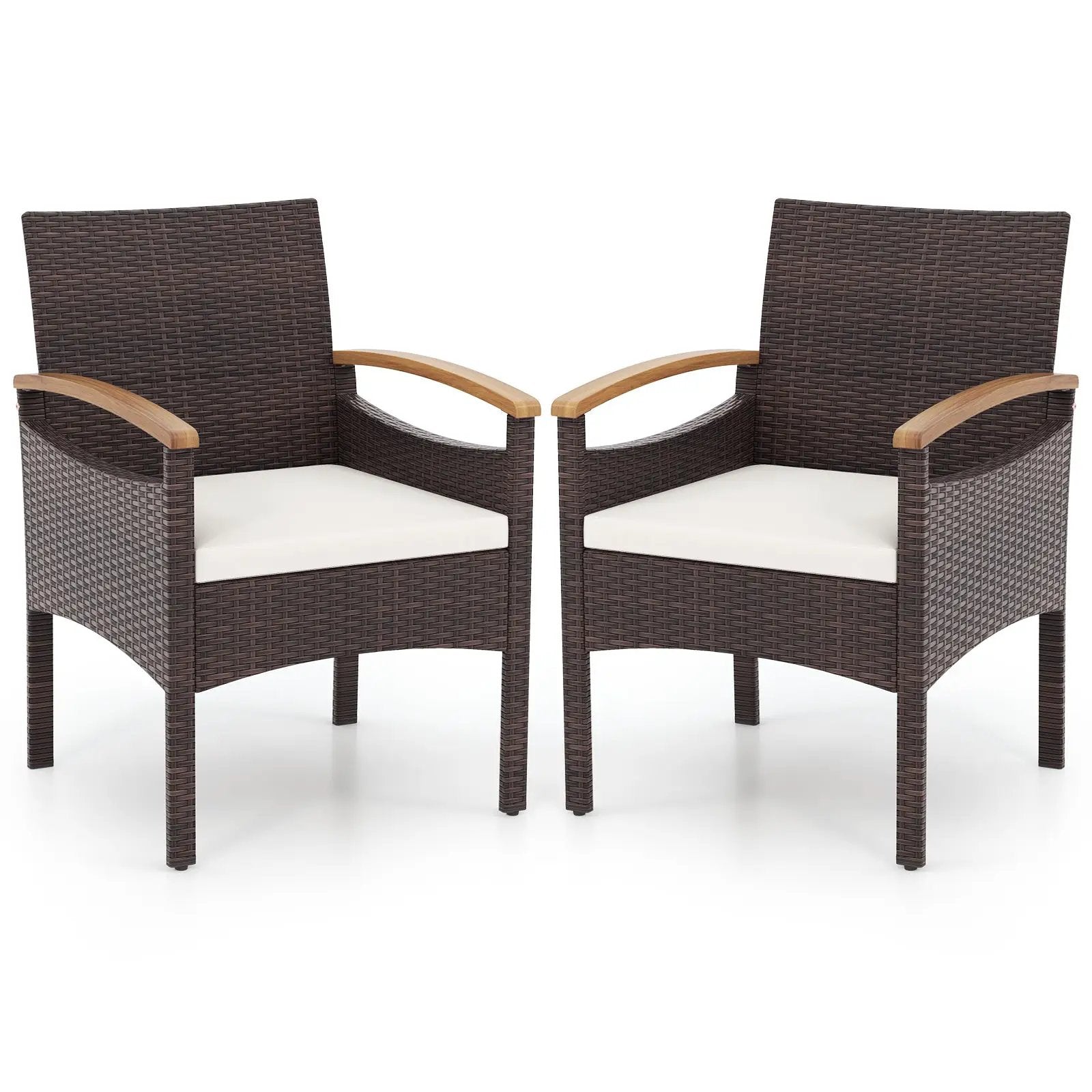 Patio Dining Chairs Set of 2/4 with Acacia Wood Armrest and Heavy Duty Metal Frame by DirectDeals
