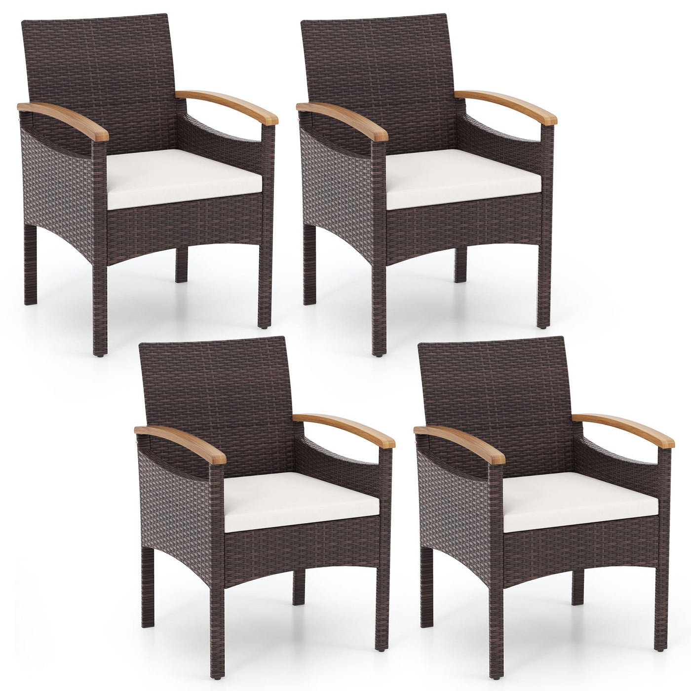 Patio Dining Chairs Set of 2/4 with Acacia Wood Armrest and Heavy Duty Metal Frame by DirectDeals