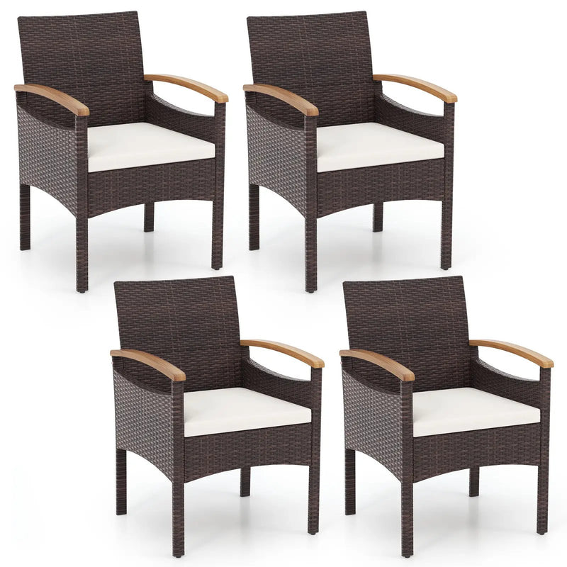 Patio Dining Chairs Set of 2/4 with Acacia Wood Armrest and Heavy Duty Metal Frame by DirectDeals
