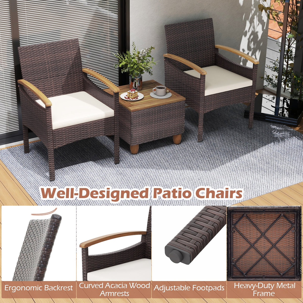 Patio Dining Chairs Set of 2/4 with Acacia Wood Armrest and Heavy Duty Metal Frame by DirectDeals