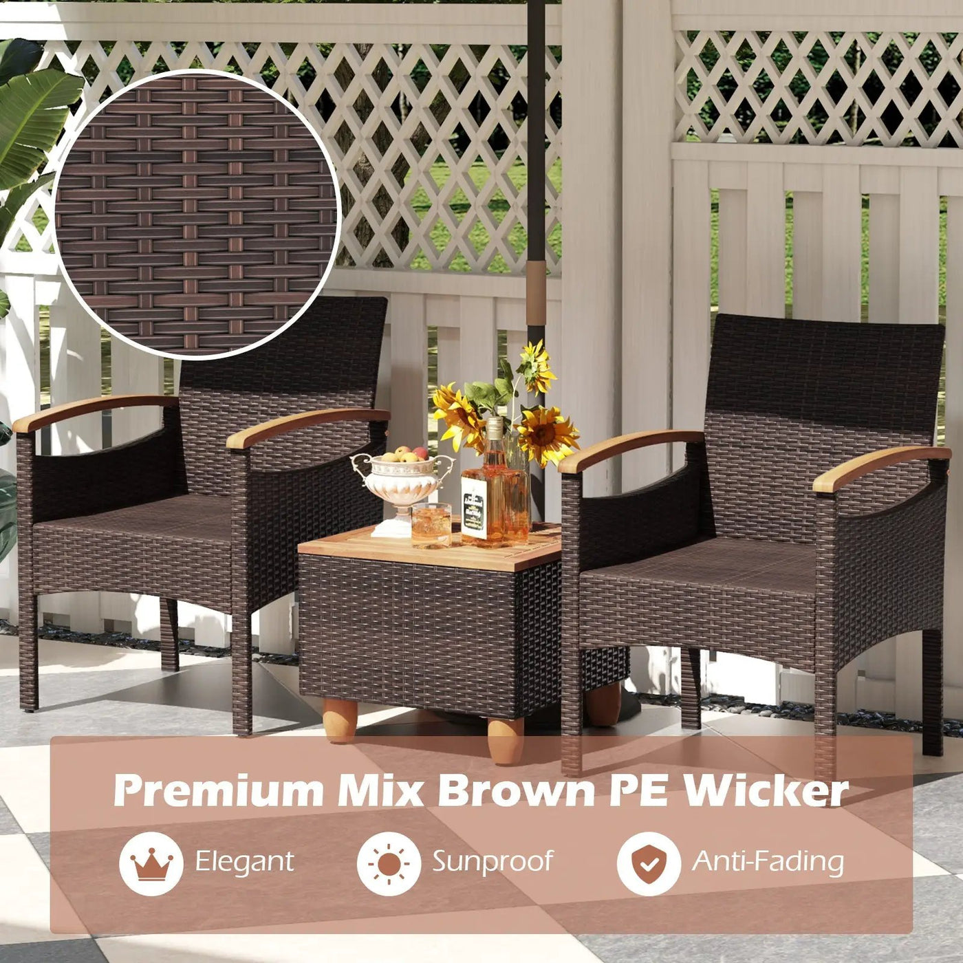Patio Dining Chairs Set of 2/4 with Acacia Wood Armrest and Heavy Duty Metal Frame by DirectDeals