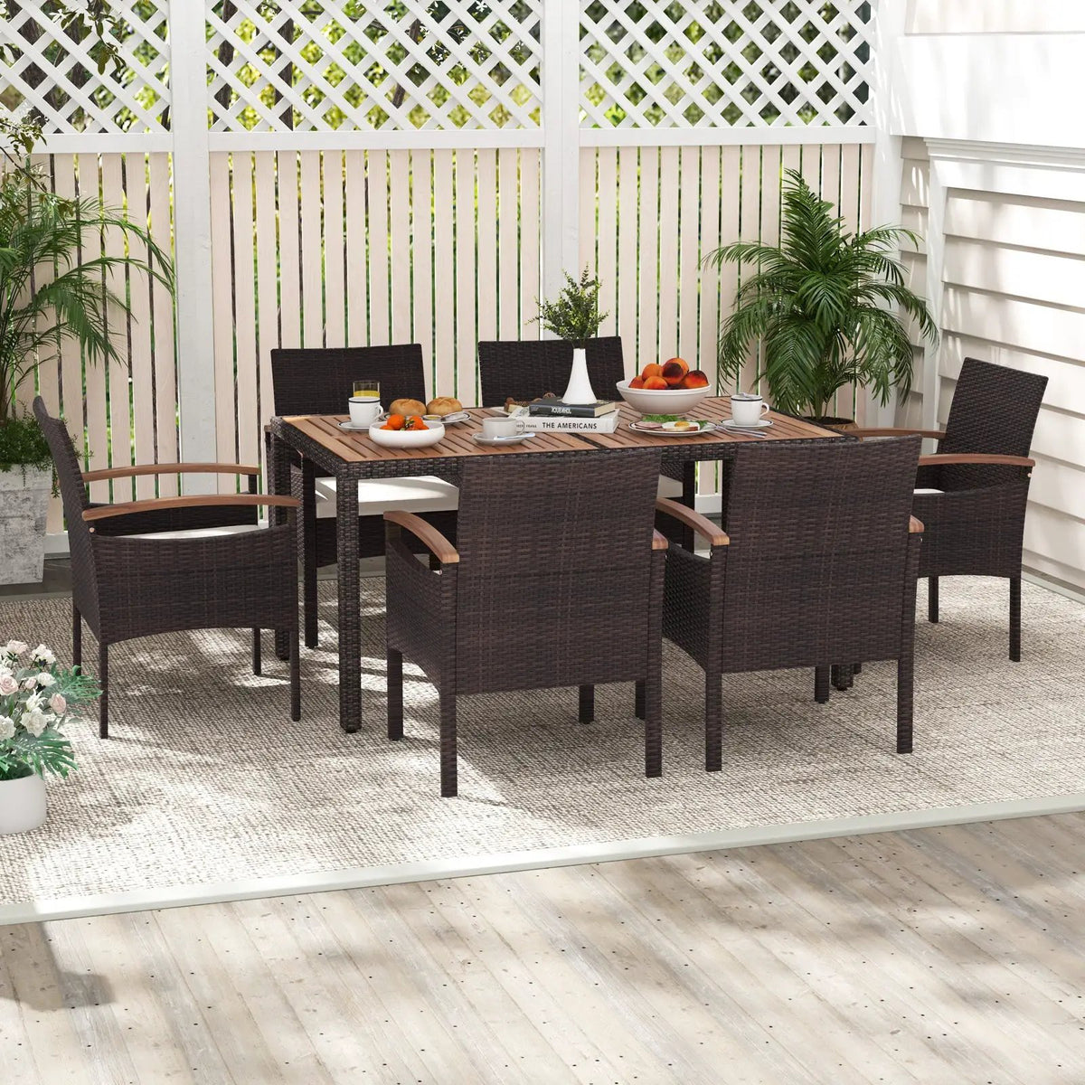 Patio Dining Chairs Set of 2/4 with Acacia Wood Armrest and Heavy Duty Metal Frame by DirectDeals