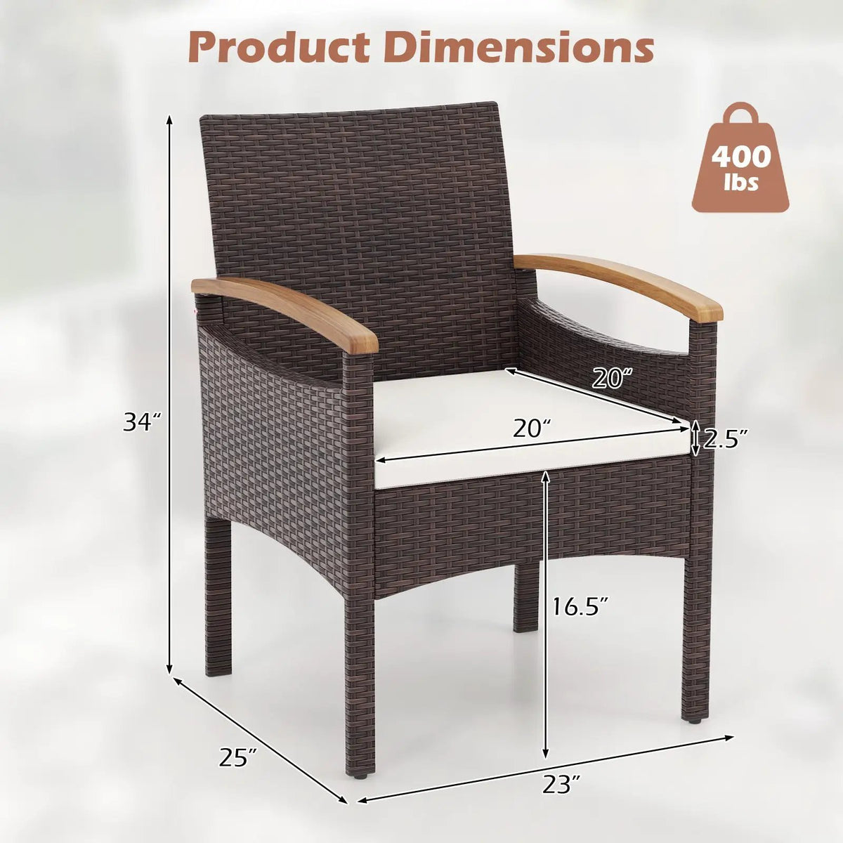 Patio Dining Chairs Set of 2/4 with Acacia Wood Armrest and Heavy Duty Metal Frame by DirectDeals