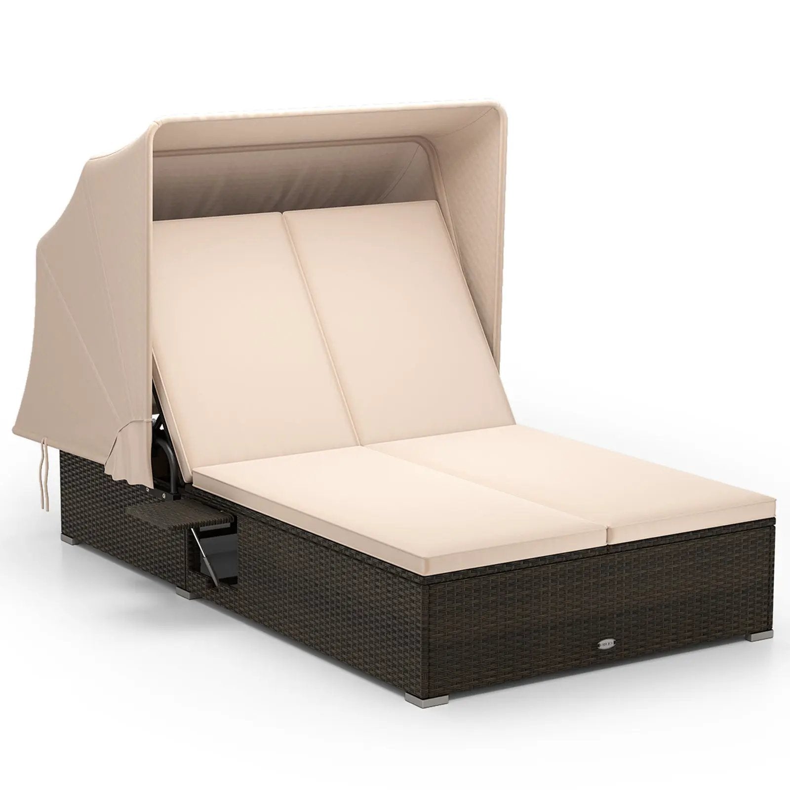Patio Double Chaise Lounge with Shade Cushions and Folding Side Trays by DirectDeals