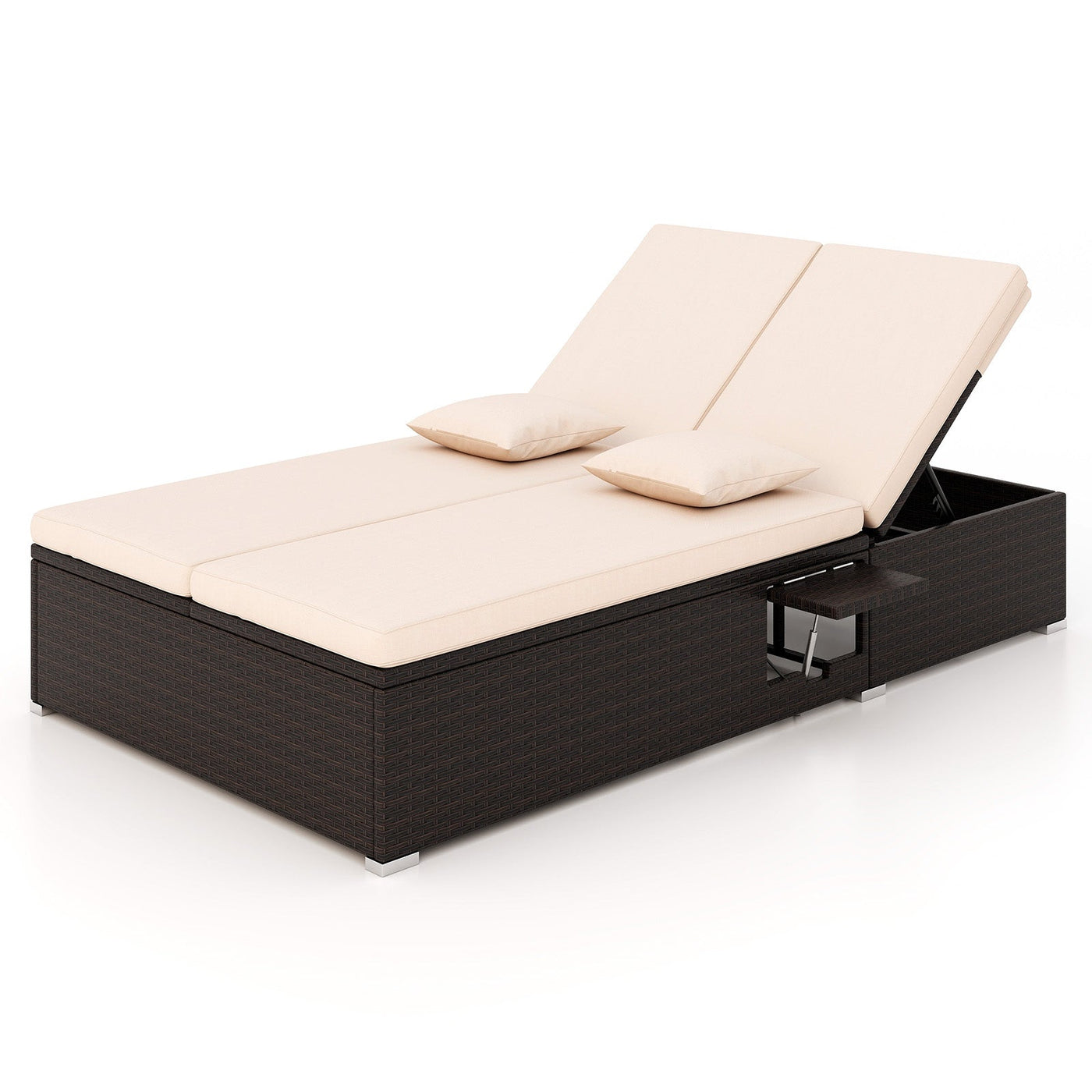 Patio Double Chaise Lounge with Cushions and Folding Side Trays by DirectDeals