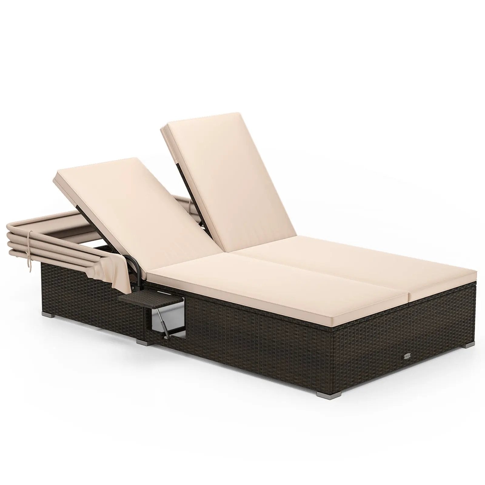 Patio Double Chaise Lounge with Shade Cushions and Folding Side Trays by DirectDeals
