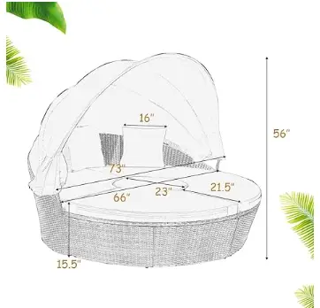 Patio Round Daybed Rattan Furniture Sets with Canopy by DirectDeals
