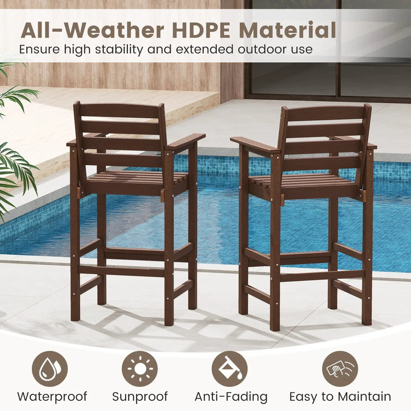 Patio HDPE Adirondack Bar Chairs Set of 2 with Wide Armrests by DirectDeals