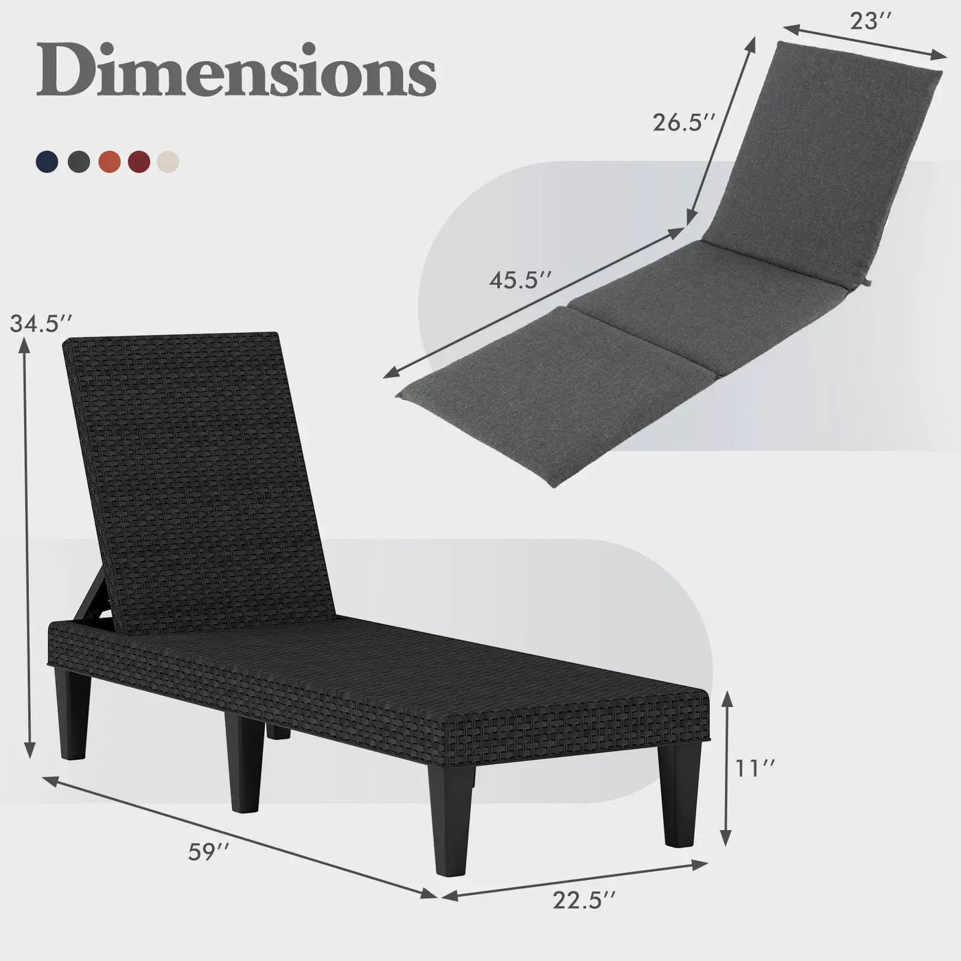 Patio Lounge Chair 3-Position Adjustable Backrest and Cushion by DirectDeals