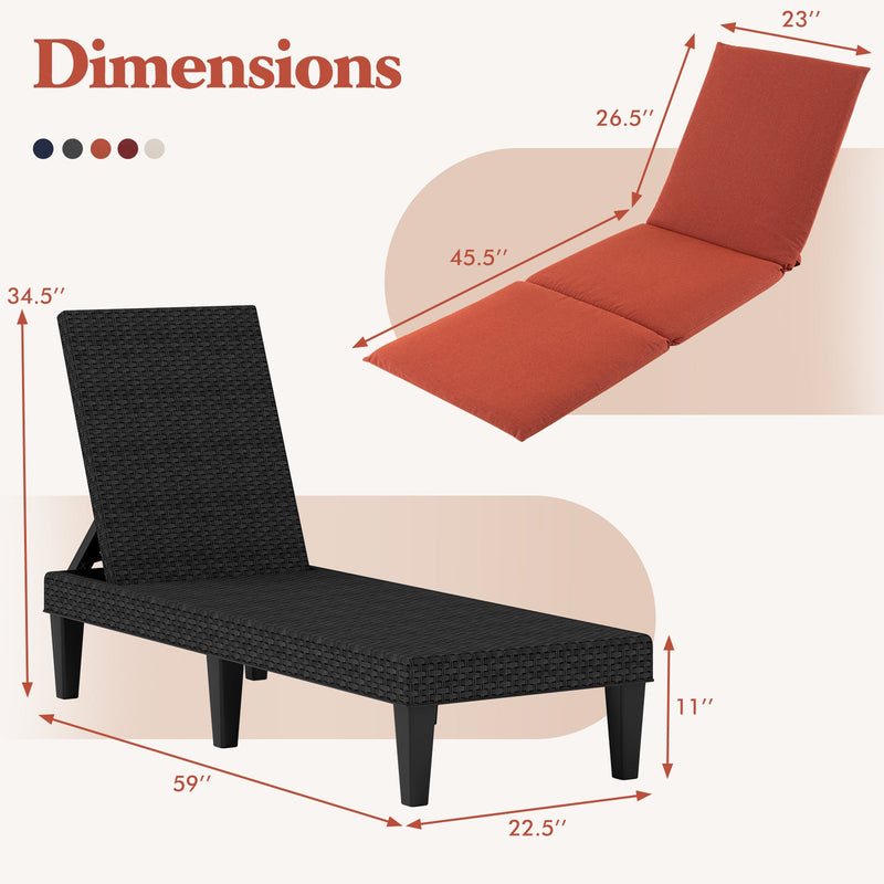 Patio Lounge Chair 3-Position Adjustable Backrest and Cushion by DirectDeals