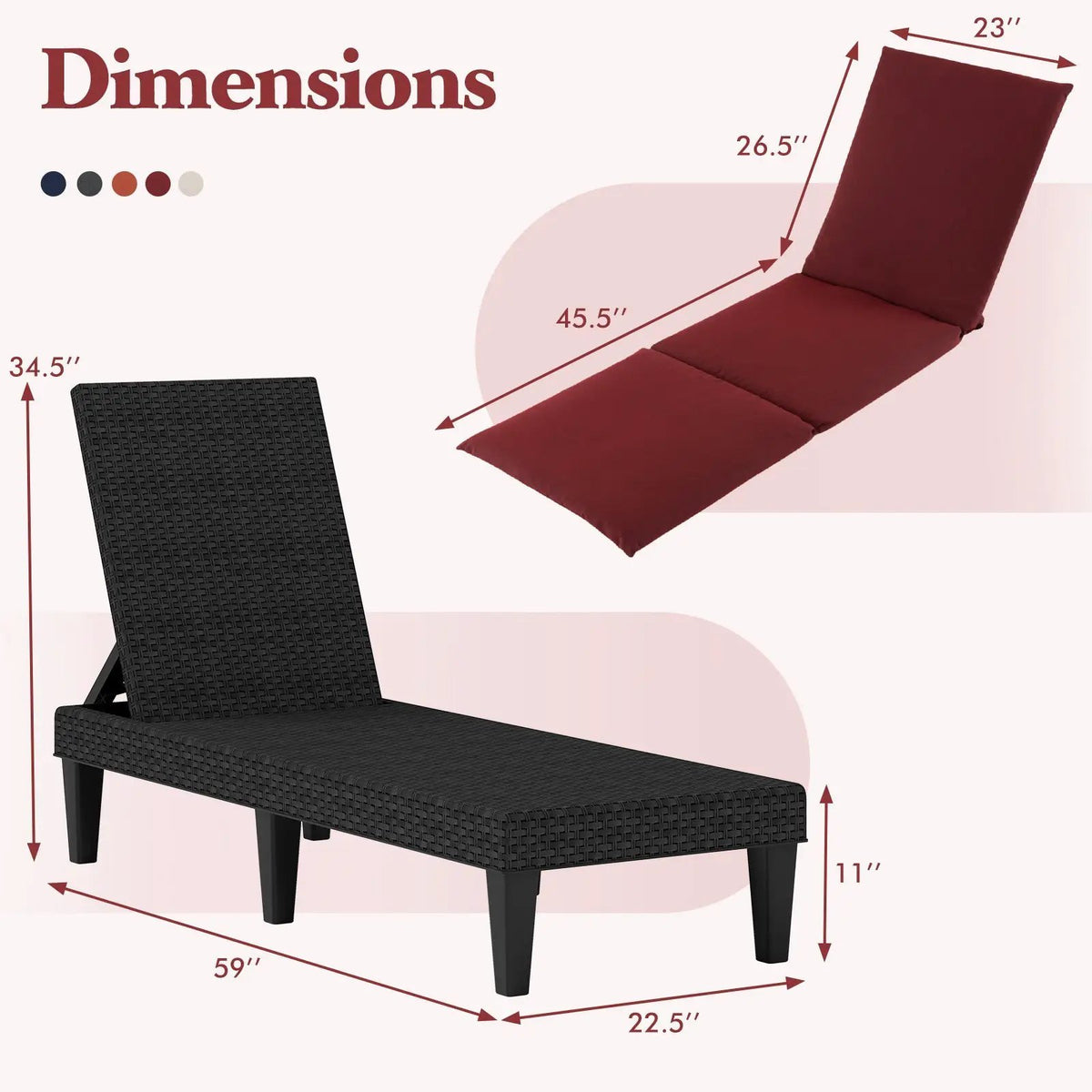 Patio Lounge Chair 3-Position Adjustable Backrest and Cushion by DirectDeals