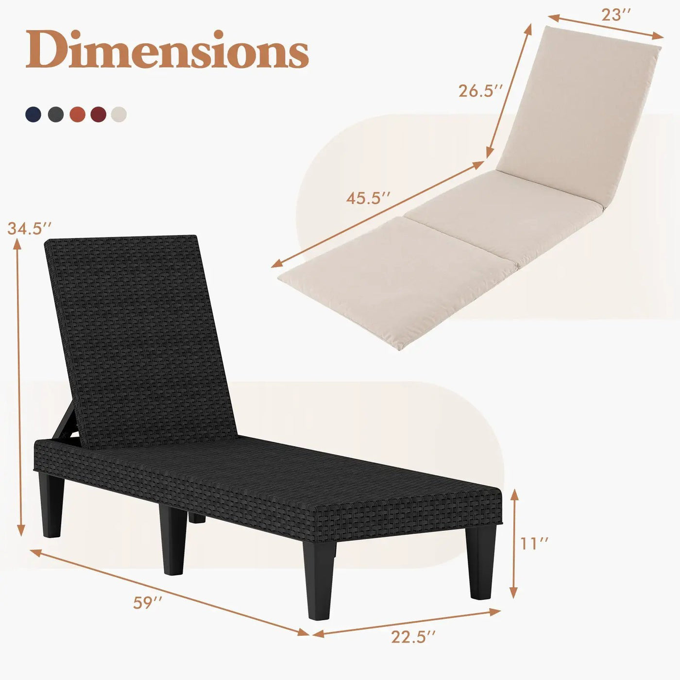 Patio Lounge Chair 3-Position Adjustable Backrest and Cushion by DirectDeals