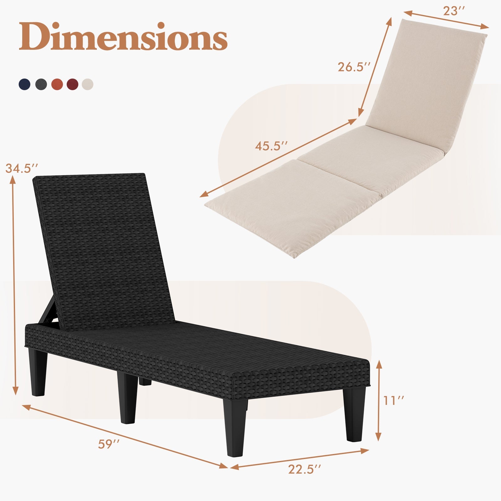 Patio Lounge Chair 3-Position Adjustable Backrest and Cushion by DirectDeals