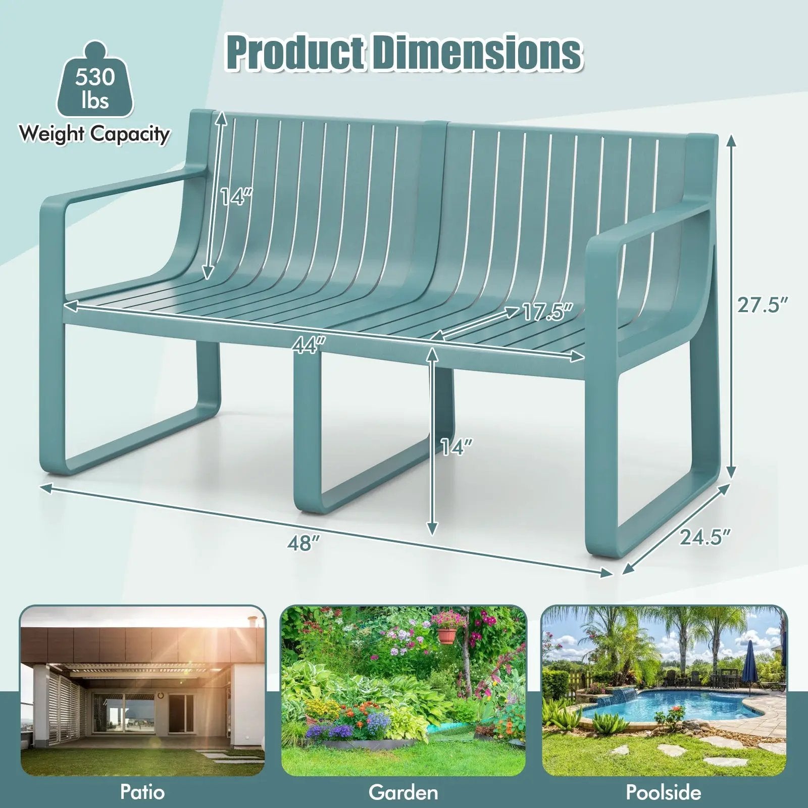 Weather-resistant Plastic 2-Person Bench with Curved Backrest by DirectDeals