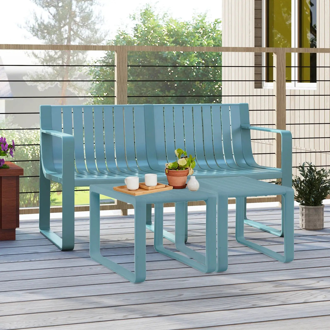 Weather-resistant Plastic 2-Person Bench with Curved Backrest by DirectDeals