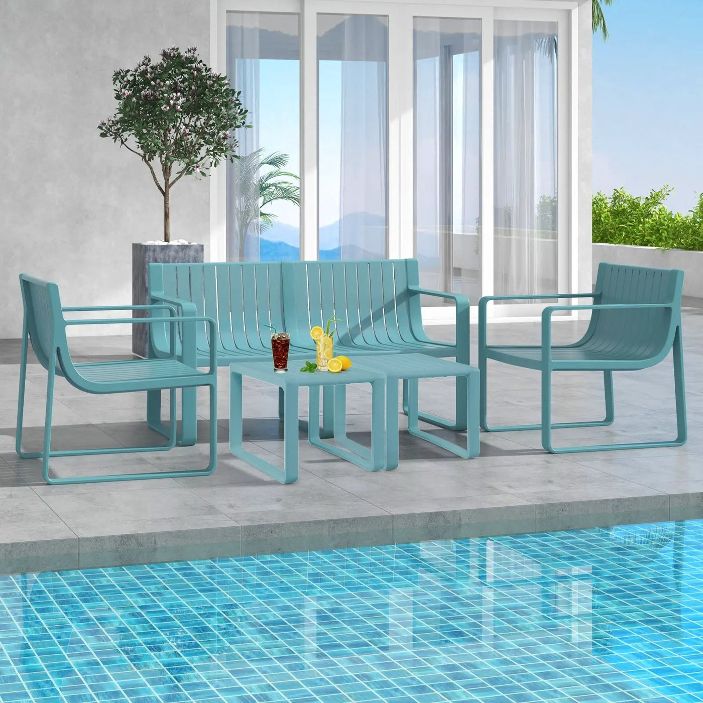 Weather-resistant Plastic 2-Person Bench with Curved Backrest by DirectDeals