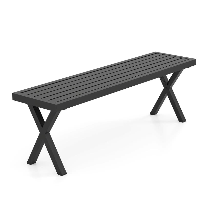 Patio Metal Bench with Slatted Seat and X Legs by DirectDeals