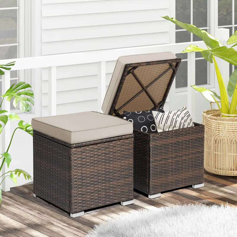 2 Pieces Patio Ottoman with Removable Cushions-Brown by DirectDeals