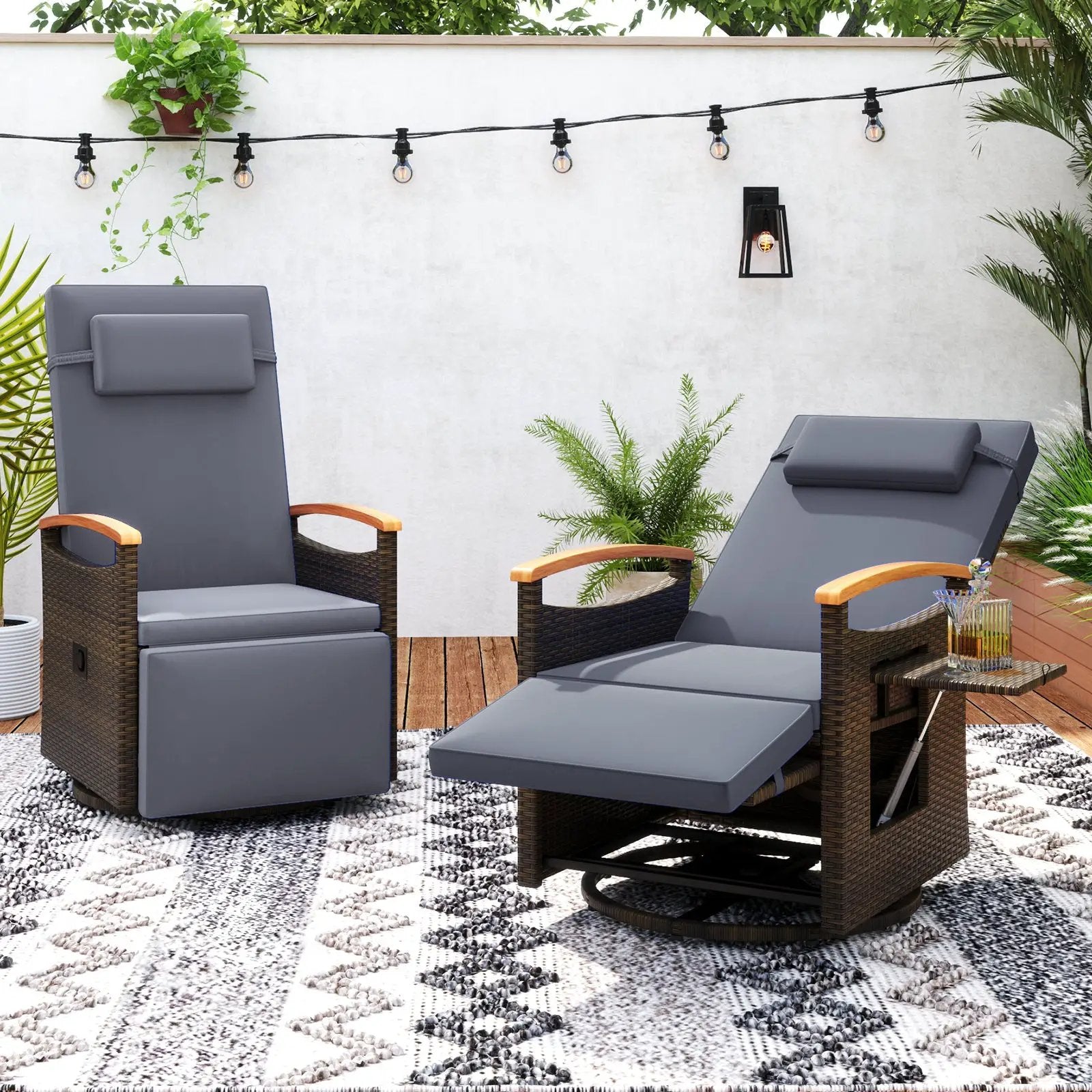 Swivel Reclining Chaise Lounge Set with Adjustable Backrest by DirectDeals