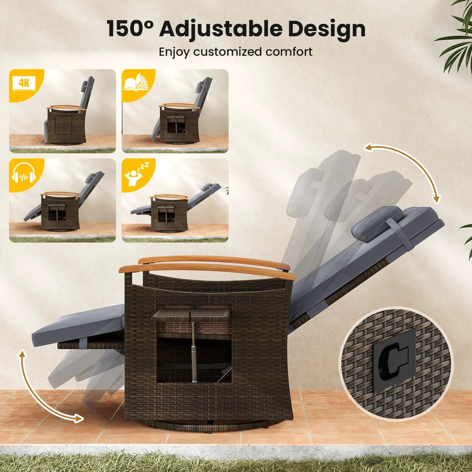 Swivel Reclining Chaise Lounge Set with Adjustable Backrest by DirectDeals