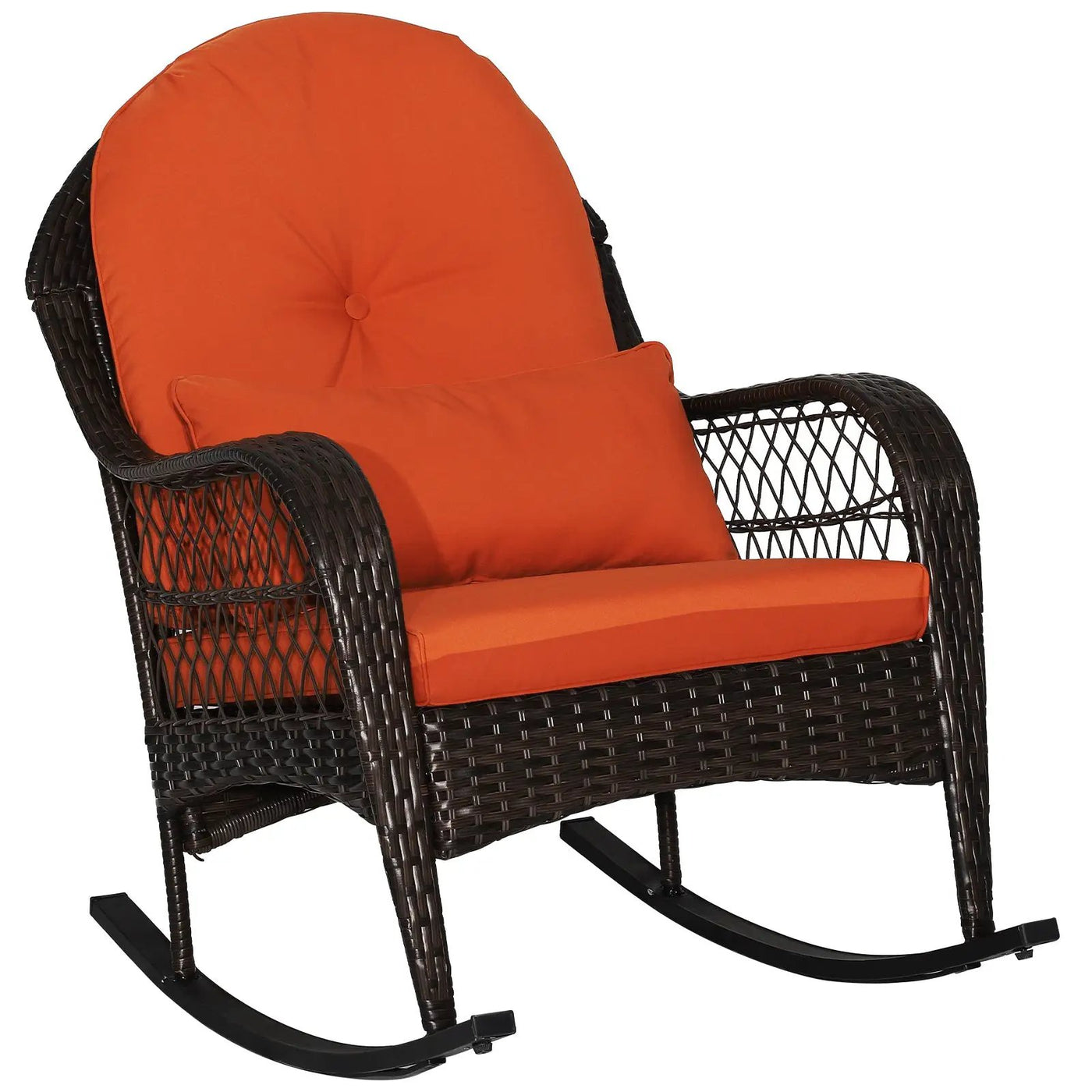 Patio Rattan Rocking Chair with Seat Back Cushions and Waist Pillow by DirectDeals
