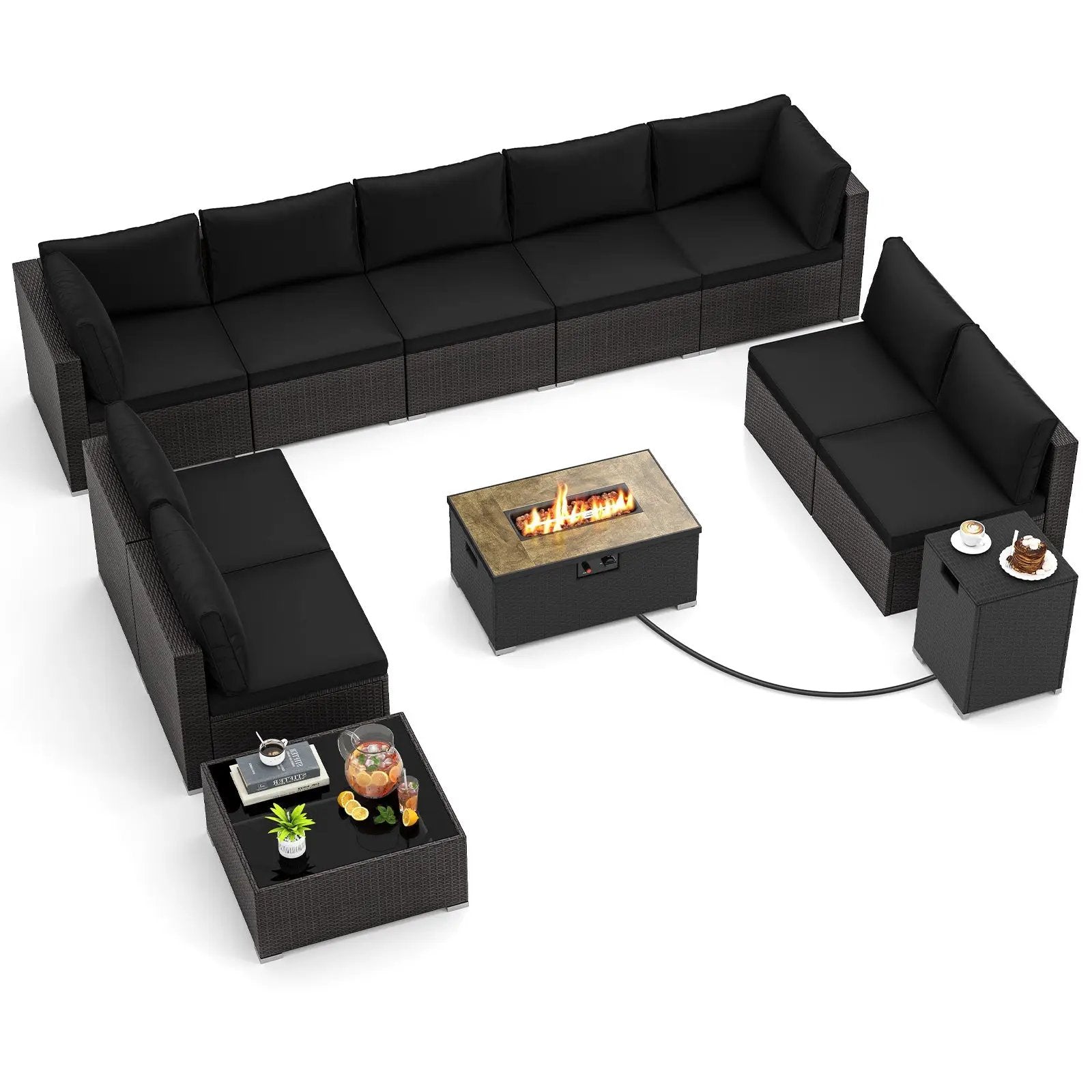 12 Pieces Outdoor Furniture Set with 32 Inch Fire Pit Table and Propane Tank Cover by DirectDeals