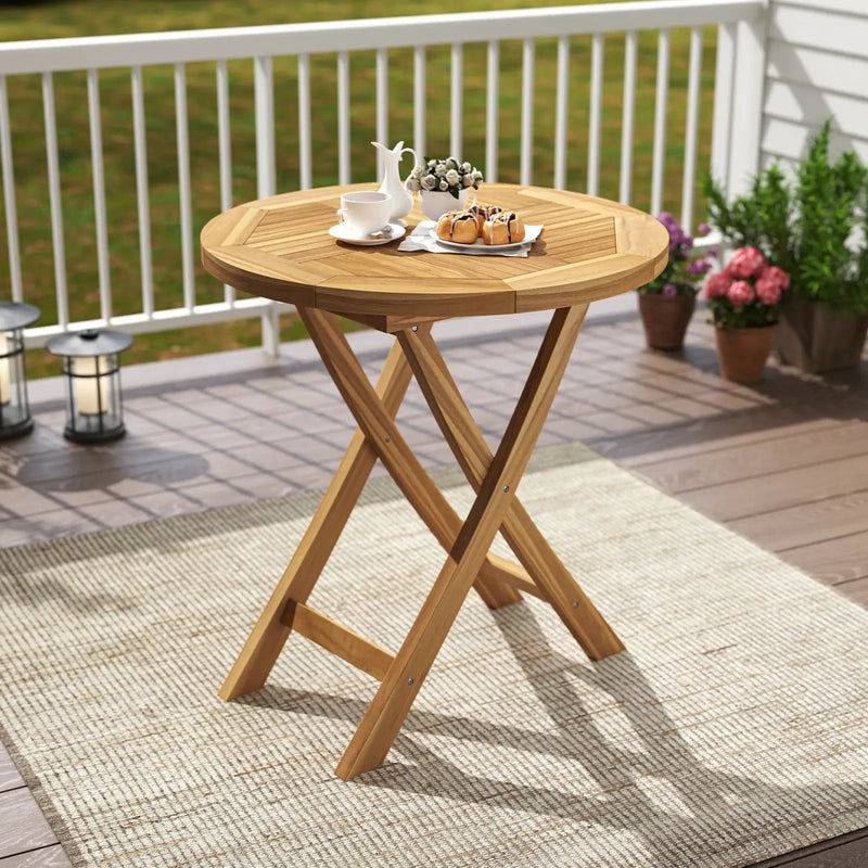 Patio Teak Wood Dining Table with Slatted Tabletop and Sturdy X-Shaped Frame by DirectDeals