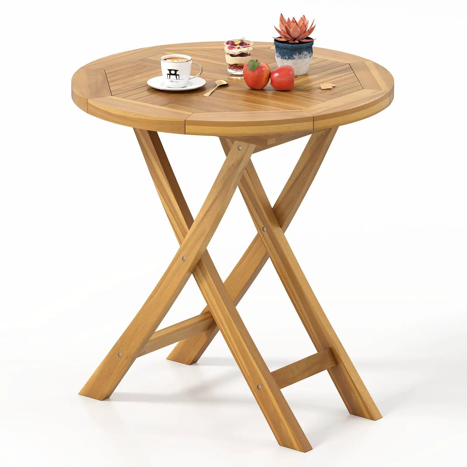Patio Teak Wood Dining Table with Slatted Tabletop and Sturdy X-Shaped Frame by DirectDeals