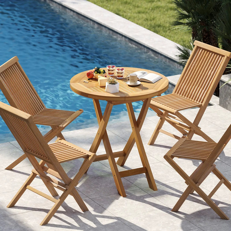 Patio Teak Wood Dining Table with Slatted Tabletop and Sturdy X-Shaped Frame by DirectDeals