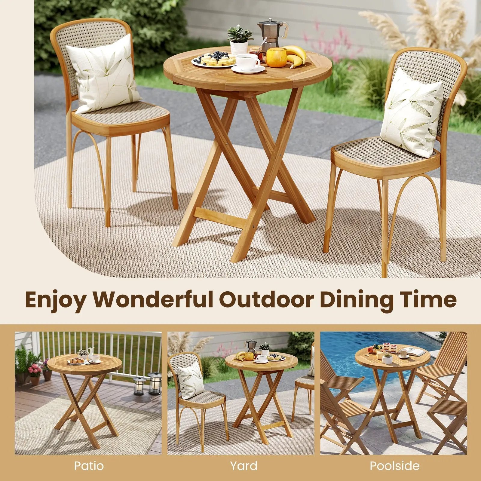 Patio Teak Wood Dining Table with Slatted Tabletop and Sturdy X-Shaped Frame by DirectDeals